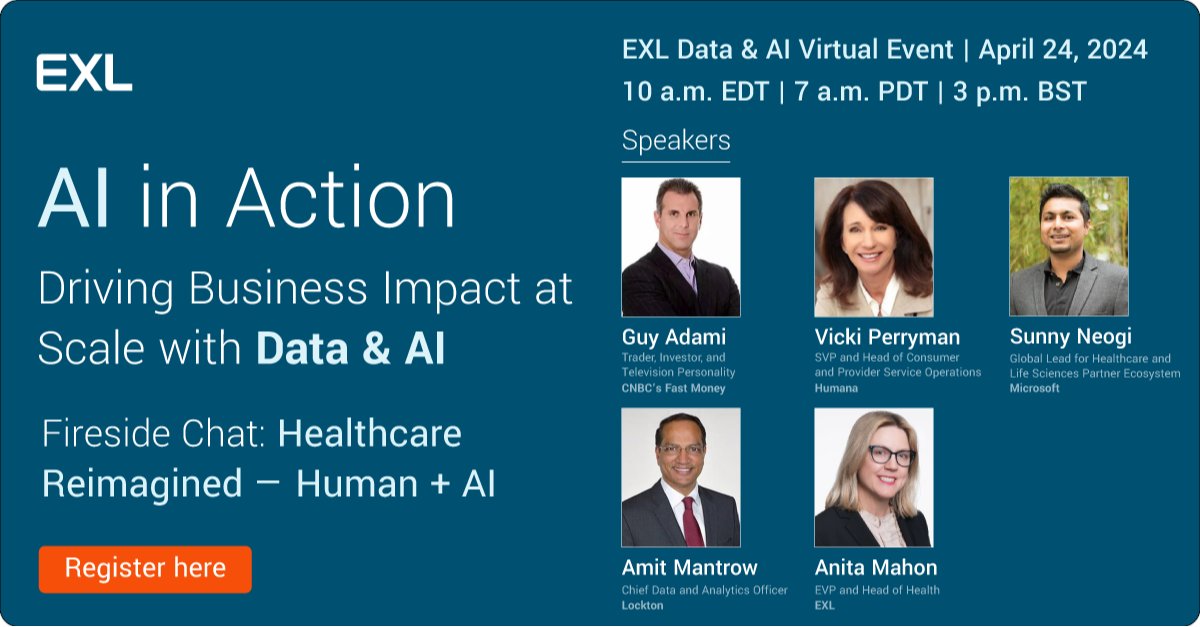 vatsalok's tweet photo. What will AI mean for the future of #Healthcare? This special fireside chat aims to answer that with a focus on responsible AI, keeping humans in the loop, and more. Register for our complimentary virtual event to learn more. 

#AIinAction #MakeSenseOfData https://t.co/o10w5i4l56 https://t.co/lx9J0czkjf