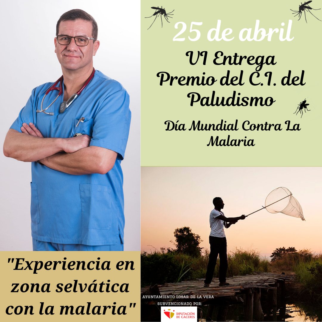 ¡Celebramos la VI Entrega del Premio del C.I. Paludismo! Contaremos con la participación de Fabio I. Rincón, especialista en medicina familiar y comunitaria, contará su experiencia trabajando en una zona selvática contra la malaria. @aytoLosar @Turismo_DipCC @CAROLUSVEMPEROR