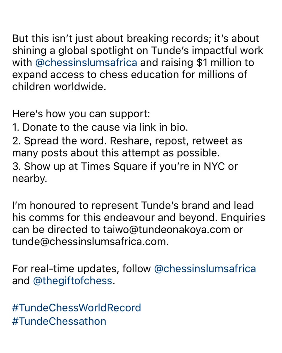 Give us these days. 
#TundeChessMarathon