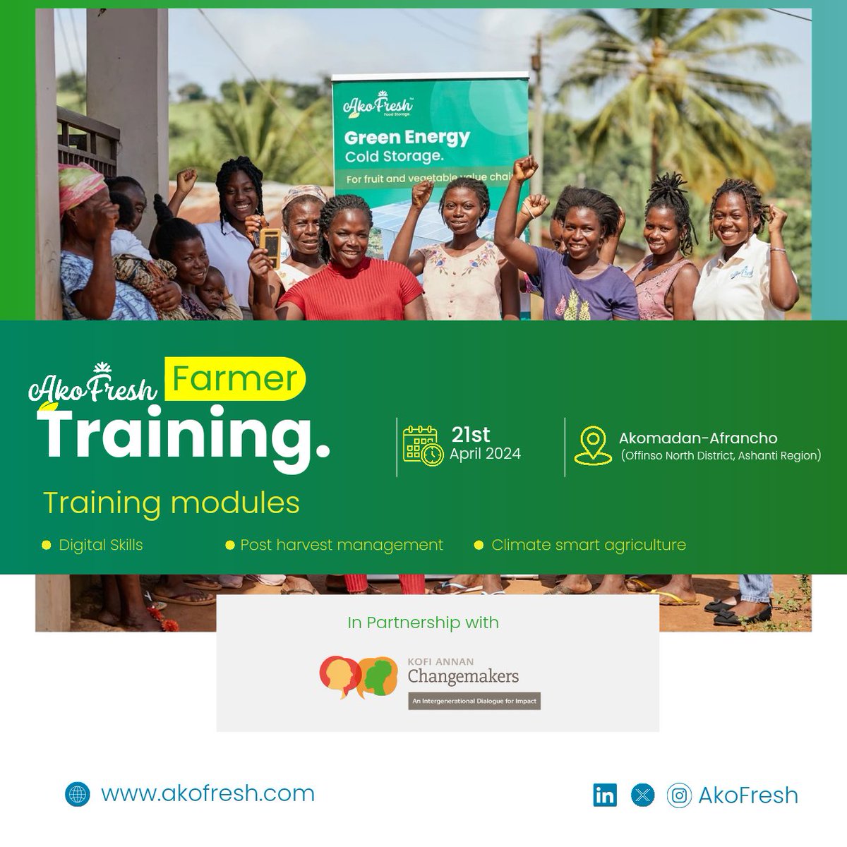 AkoFresh is bringing its first farmer training session of the year to Akumadan-Afrancho this Sunday! Farmers will learn sustainable practices, digital skills, and gain access to a cutting-edge learning platform for continuous growth. Stay tuned for updates! #AkoFresh #Training