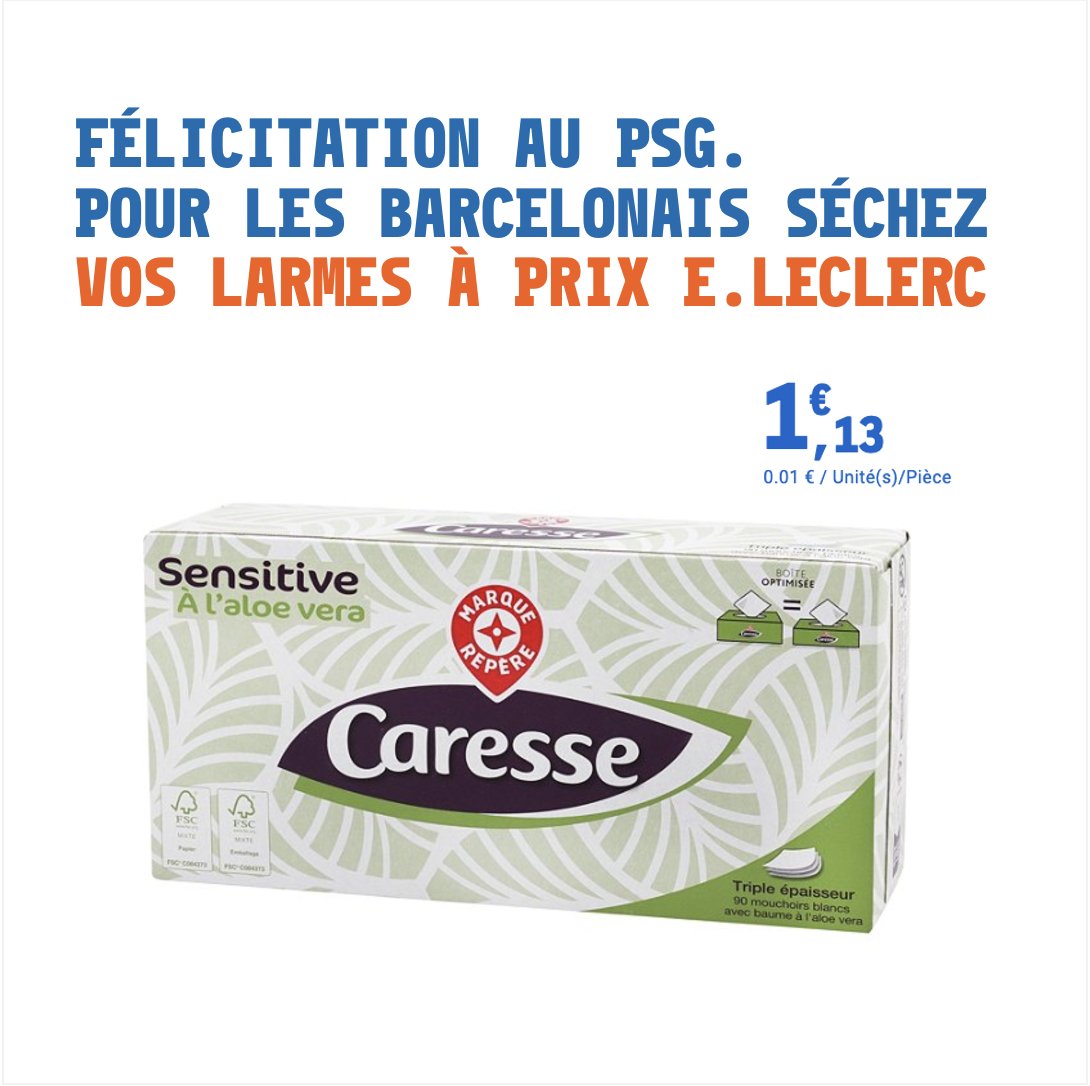 Félicitation au @PSG_inside pour sa qualification hier soir ! Pour tous les autres, on vous propose notre boite de mouchoir à seulement 1.13€ #FCBPSG #BarcaPsg