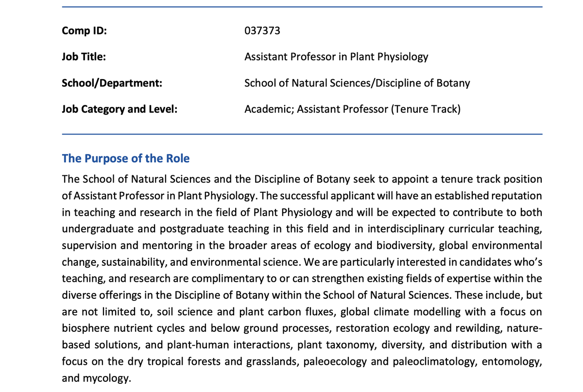 We are recruiting a new Assistant Professor in Botany (Plant Physiology). Deadline for applications: May 9th. Search 'plant' here: my.corehr.com/pls/trrecruit/…