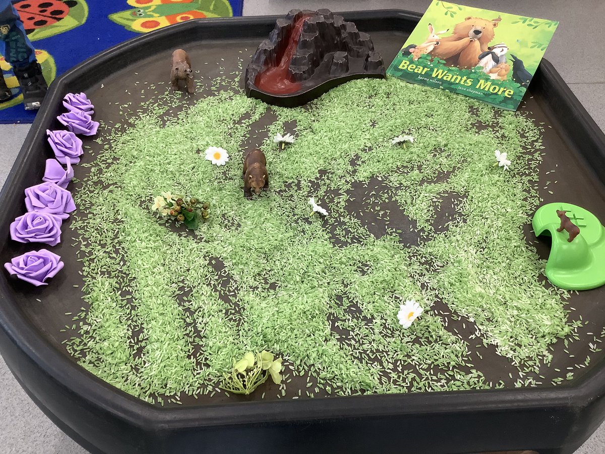 BCAMuddyBoots's tweet photo. Our story this week is the beautiful story of Bear Wants More. The children have enjoyed a tuff tray to act out the story. We have been enjoying learning about bear waking up from his hibernation and learning what bear wants more of. https://t.co/ffEHYs0ss2