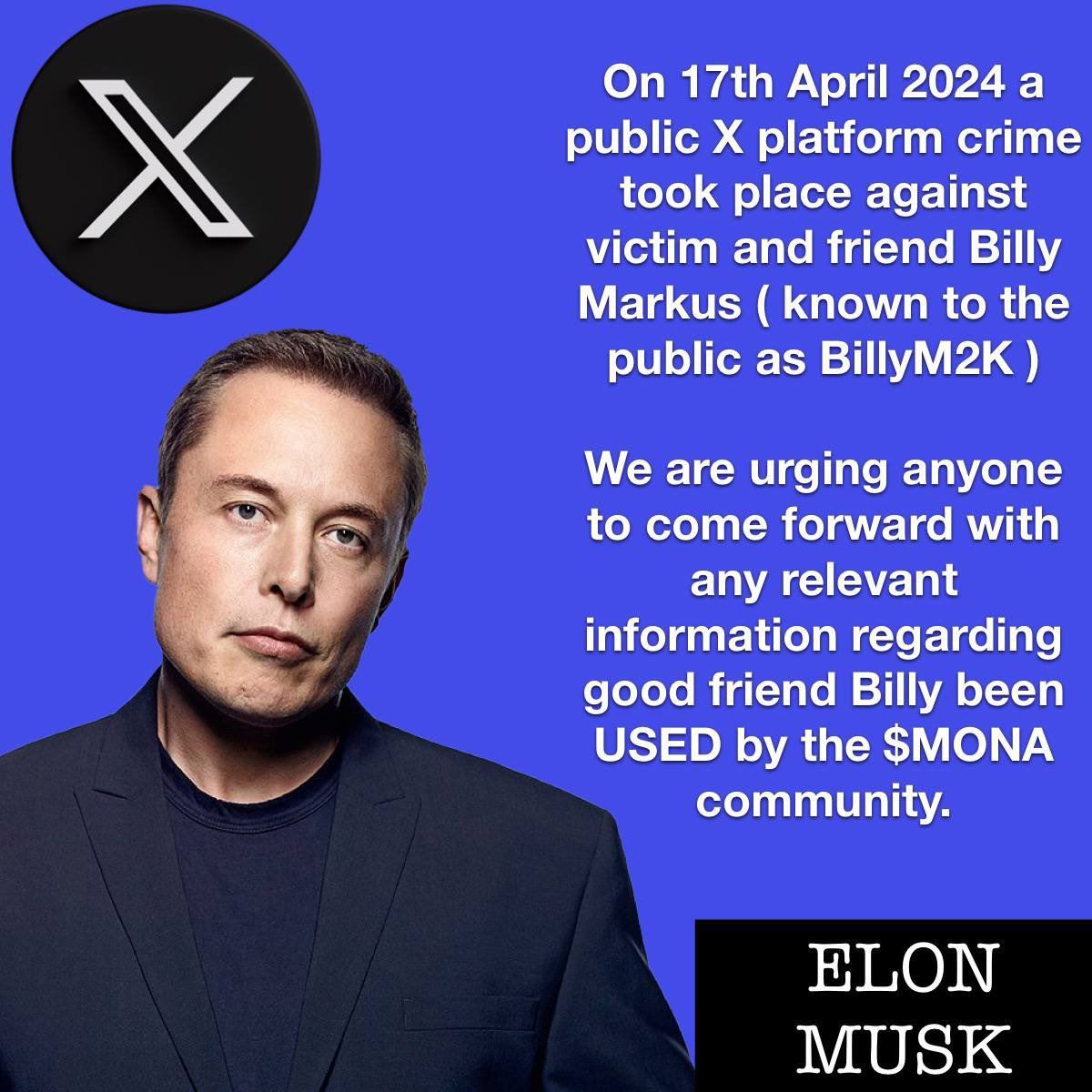 Gm frens, we have a VERY serious message to our community 🙀🙀🙀

If you have any info on the crime that took place a mere 12 hours ago, please come forward to <a href="/elonmusk/">Elon Musk</a> with any information on this case!

DID $MONA USE THE $DOGE COIN FOUNDER?! HOW CAN THIS EVEN BE POSSIBLE 🙀🔵