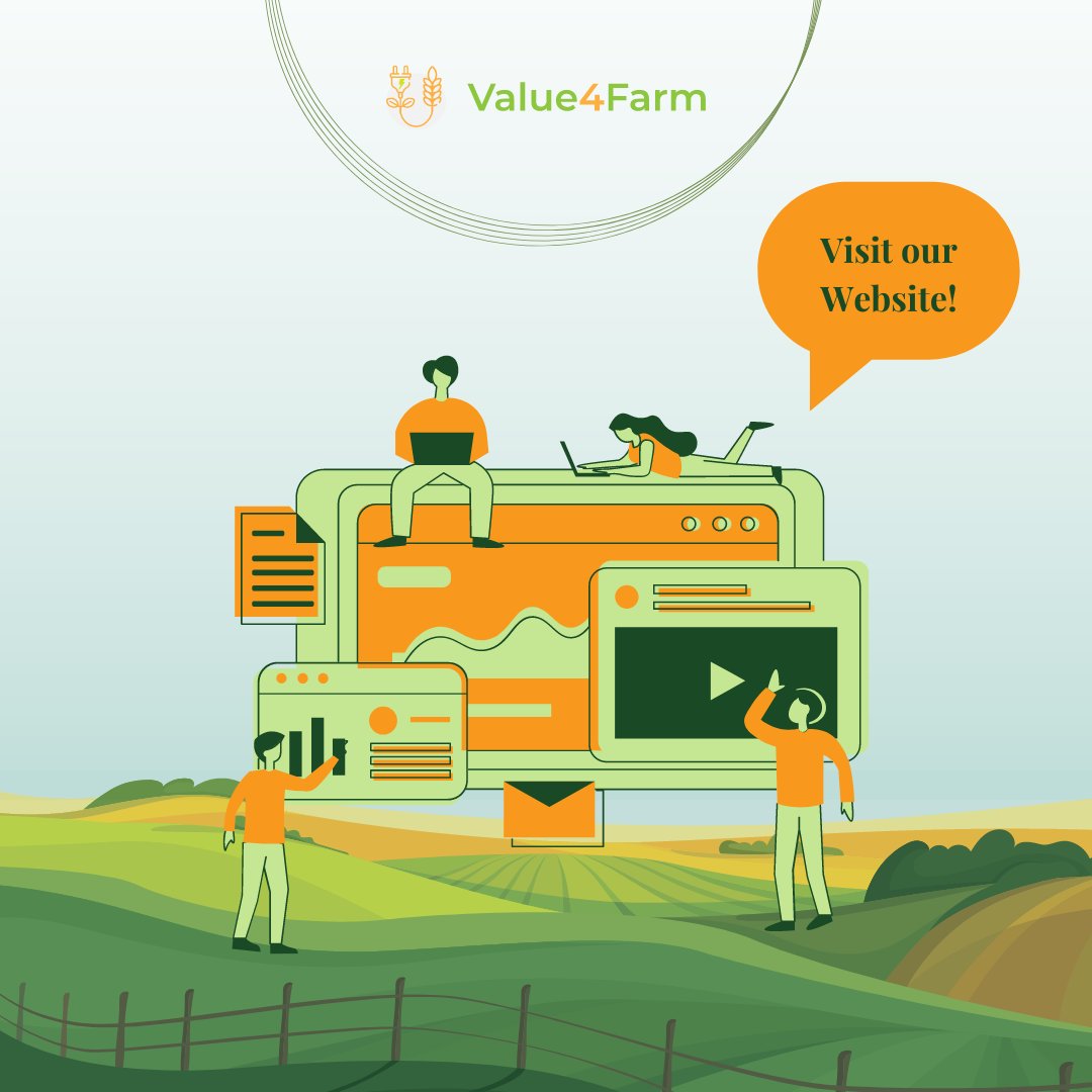 Value4Farm's tweet photo. 📢Reminder: #Value4Farm website is available and regularly updated😊 
🌾V4F is a project funded by #HorizonEurope that aims to defossilise the agricultural sector by enabling farmers to combine #SustainableFood &amp; #RenewableEnergy production.💡 
🔍Visit https://t.co/dbNKrkSh2r! https://t.co/5f5xS0bmTU