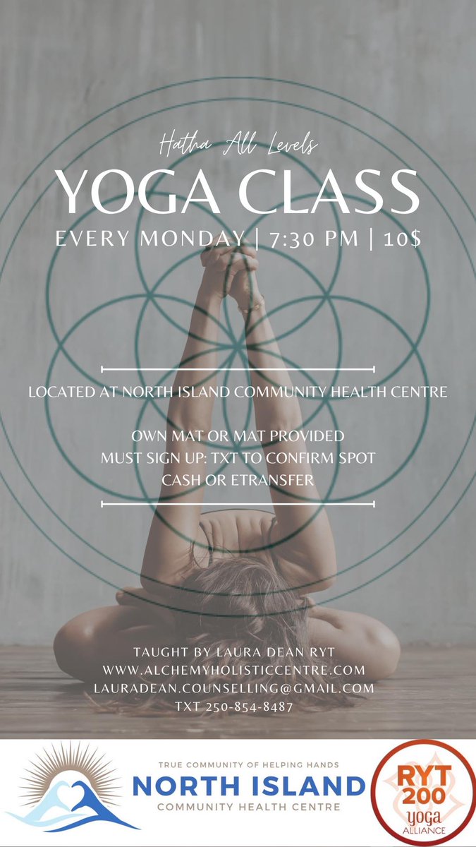 Thrilled to announce our weekly #Yoga #Hatha class led by trauma counsellor and yoga teacher Laura Dean Happening right here at @NorthIslandCHC For your mental and physical health <3