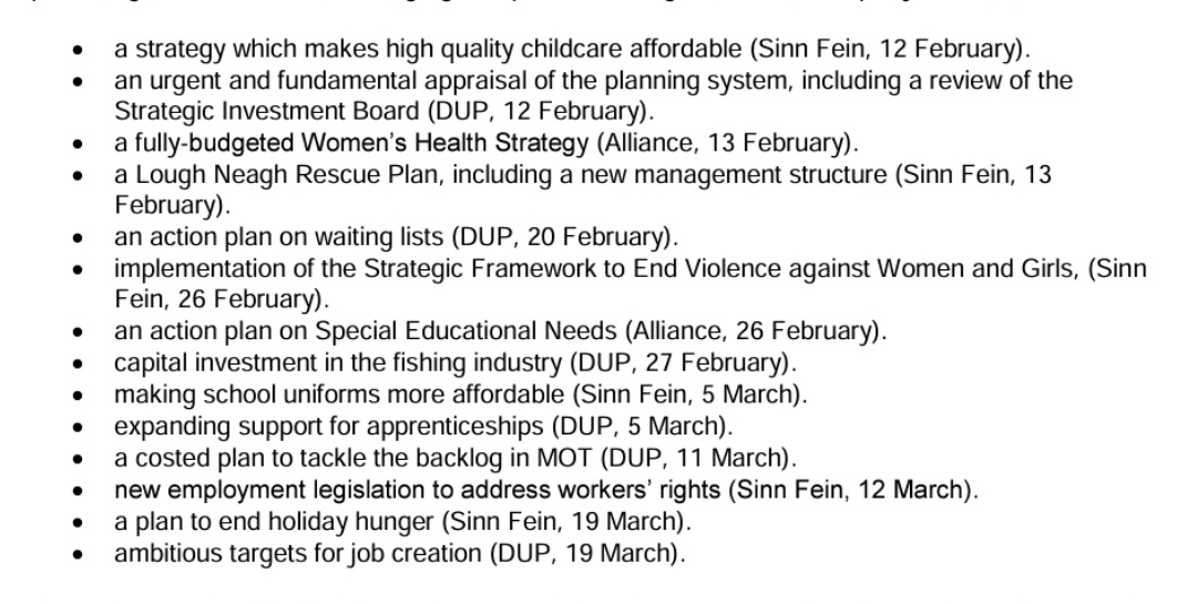 Some Executive party reps have quibbled about SDLP costings for removing the two-child limit.

Below is a selection of Executive party motions which have so far passed without *any* costings.

Reminder, we are the Opposition, they are in Government. We had costings, they didn't.