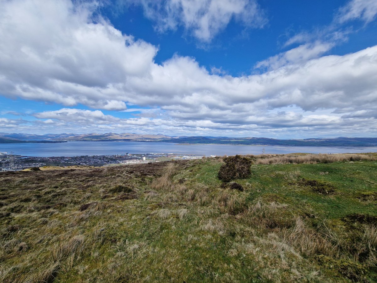 The western ditch of Lurg Moor Roman fortlet overlooking the Clyde with Port Glasgow on the near shore and Helensburgh the far. Stunning views from this hidden away gem.