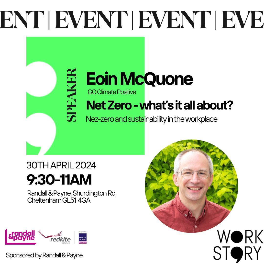 A reminder that we are hosting the next #WorkStory event on 30 April 2024. The event is called 'NET ZERO...what's it all about?' and features guest speaker Eoin McQuone, who will share his story and learnings on sustainability and netzero. Get tickets: buff.ly/4cMGT6j