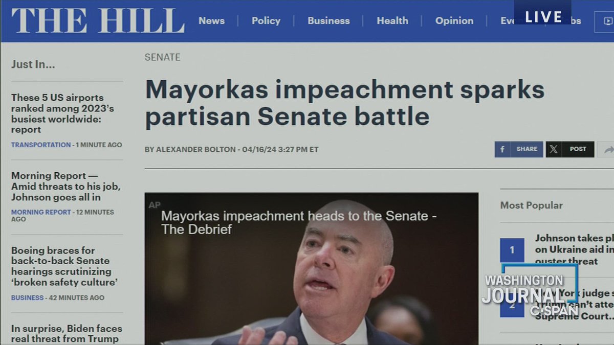 Senate Majority Leader @SenSchumer (D-NY) and @SenJohnKennedy (R-LA) discuss what they think the Senate should do with the articles of impeachment delivered by the House of Representatives against @DHSgov Secretary @AliMayorkas: c-span.org/classroom/docu…. #GovChat #APGov #SSChat