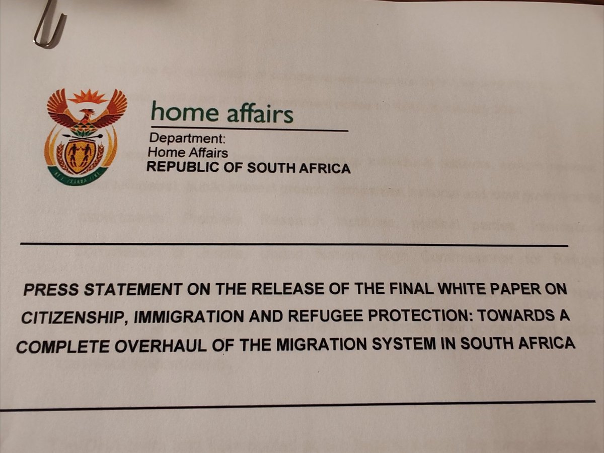 The Minister of Home Affairs, Dr Aaron Motsoaledi is today briefing the media in Pretoria on the Final White Paper On Citizenship, Immigration and Refugee Protection. Watch here below: Youtube: youtube.com/watch?v=MToNh7… Facebook: fb.watch/rvtjH2n0Cj/
