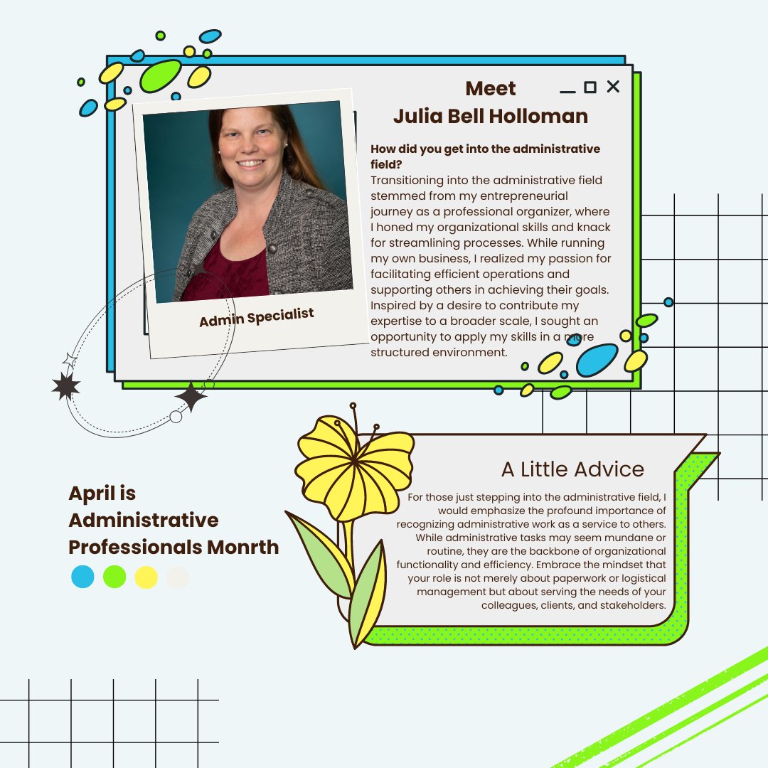 We've got a few more amazing administrative professionals to highlight. Meet Admin Specialist Julia Bell Holloman. #AdminProfessionalsDay