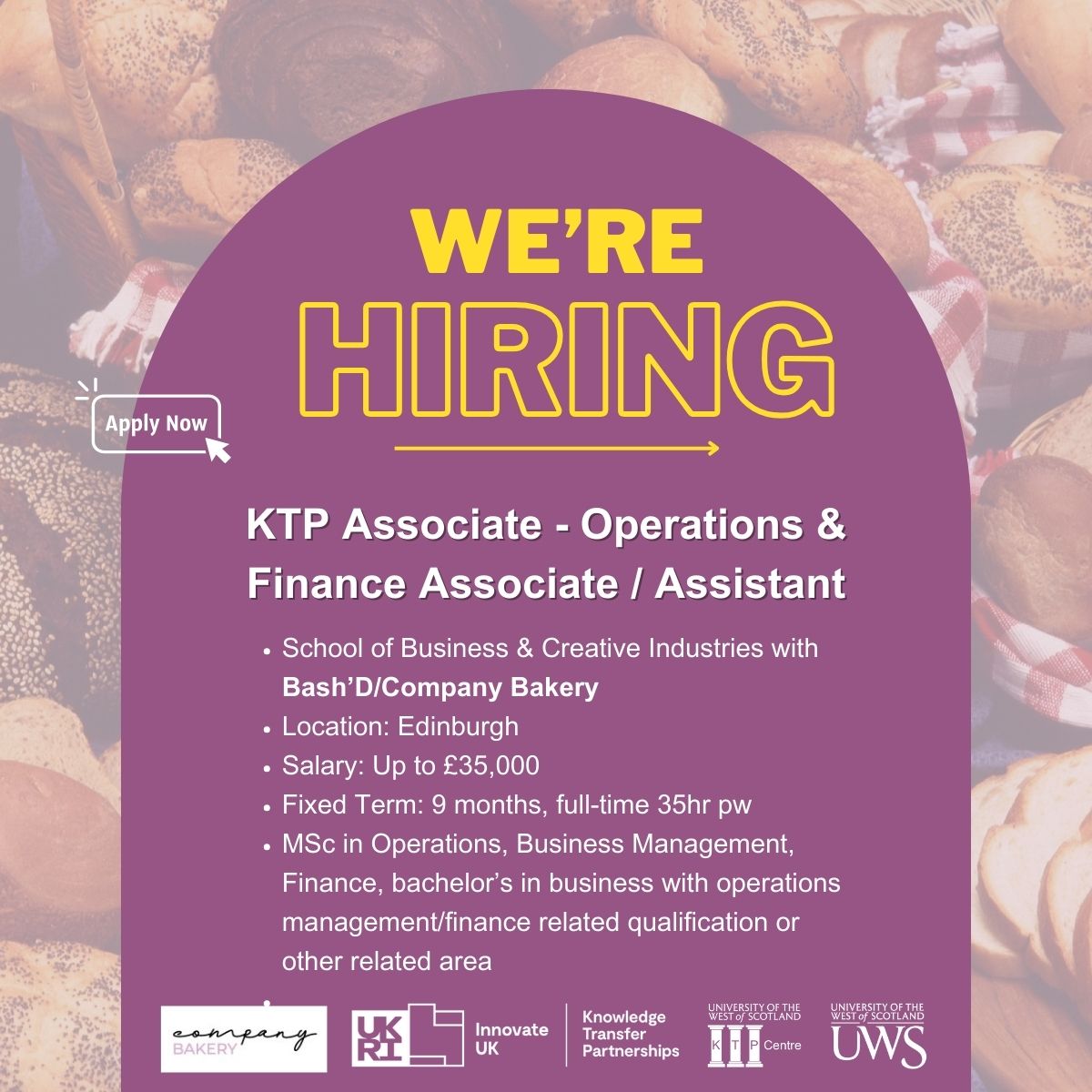 #wearehiring We're advertising for a #KTP Associate with @CompanyBakery and @UniWestScotland🥐 To apply and for more information, click here: ce0974li.webitrent.com/ce0974li_webre…