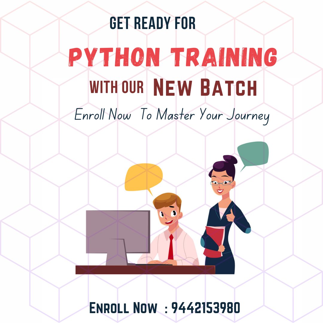 Enroll Now! With Our New Batch with PYTHON Coding
#pythoncourse #pythonlearning  #pythontraining #code #vacation #engineering #Programming #coding #tech #programmer #python #Nagercoil #shirosoftwaresolutions