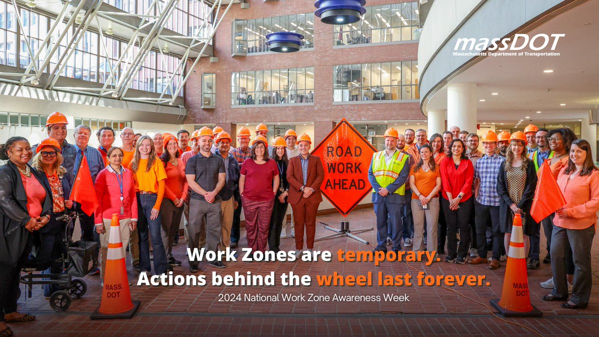 It's #GoOrangeDay!🦺👷 Today, we're joining the nation in wearing orange to shows support for #workzone safety. Our @MassDOT HQ colleagues are proudly wearing orange to support safe work zones. #SafeWorkZonesForAll #Orange4Safety #NWZAW2024