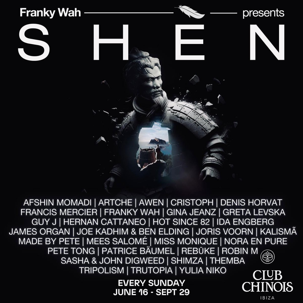 📍IBIZA. I am beyond excited to announce I’ll be joining @frankywahmusic at Club Chinois for @shenpresents this summer on this STACKED lineup. Sundays at SHÈN were the talk of the island last year and I can’t wait to party with the Shèn fam in Ibiza again. Be there! 🪶🪘⚡️🌴