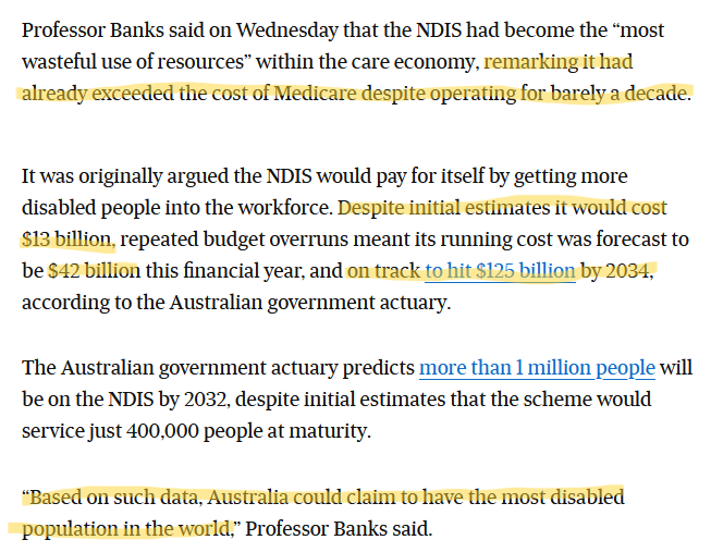 Whilst disabled people should receive the support that they received, this is a train wreck. How can the cost of the NDIS already exceed that of Medicare? Disastrous! afr.com/politics/feder…