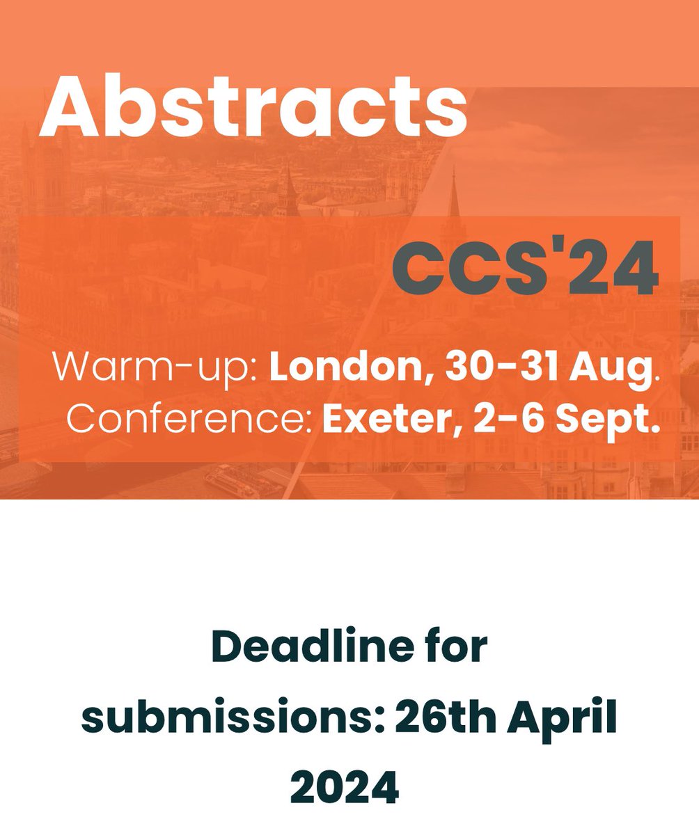 Exciting News! Due to popular demand, we're extending the abstract submission deadline until 26th! As we celebrate the 20th year of #CCS, we aim to engage with the broader complexity research community and all who've been part of CCS over the years. Spread the word far and wide!