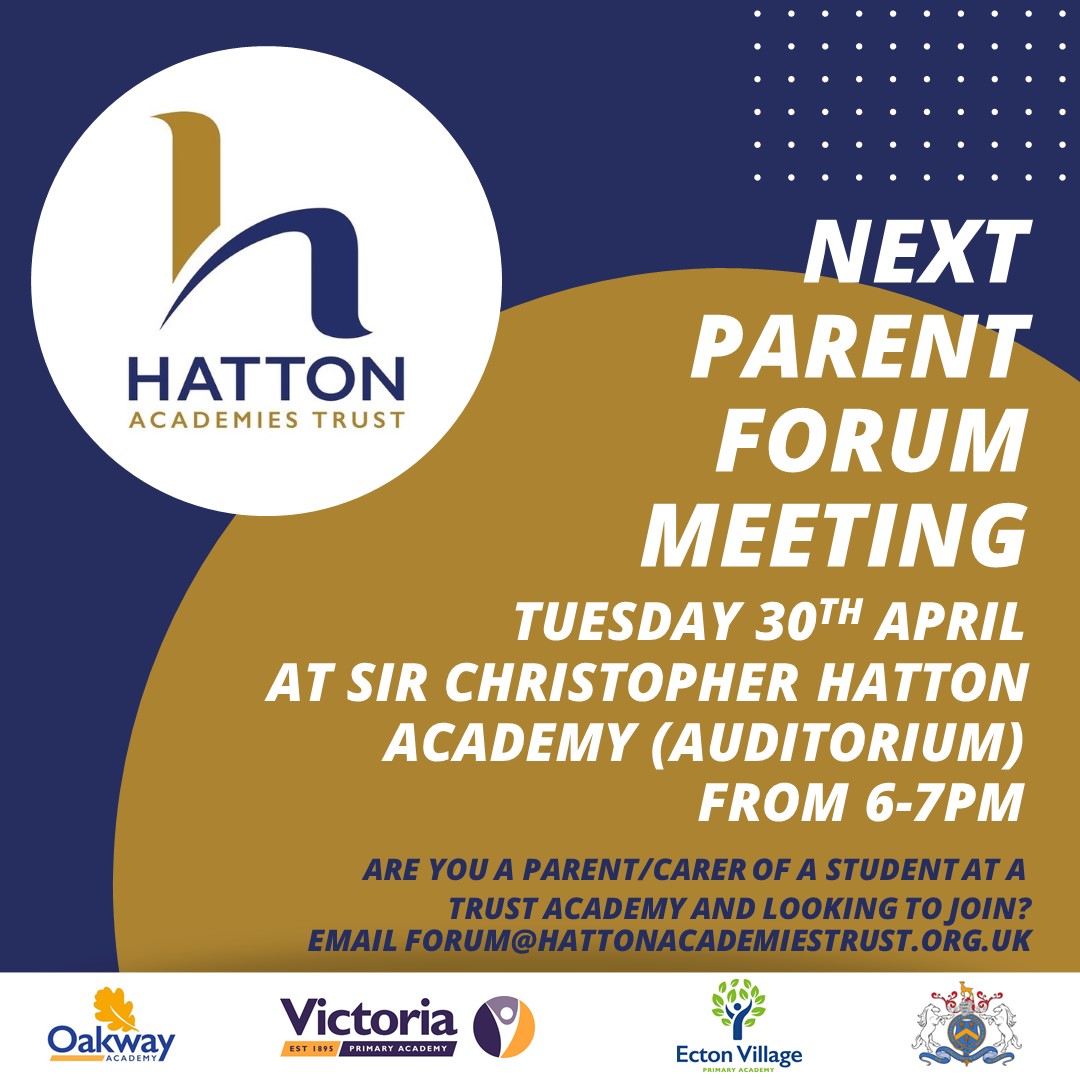 A warm welcome back to our staff & students this week. The Parent Forum (AGM) for the Summer term takes place later this month. If you are a parent of a child at a trust academy & would like to attend, please email forum@hattonacademiestrust.org.uk #parentvoice #Contribution
