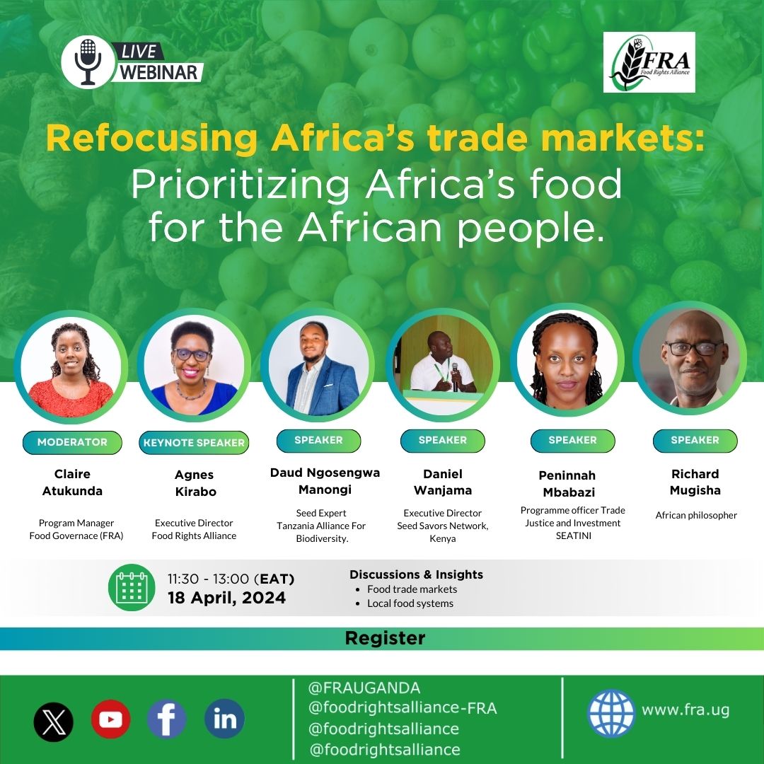 Join us tomorrow from 11:30 to 13:00 EAT for a side event on refocusing Africa's trade markets: Prioritizing Africa's food for the African people. Our expert panel will lead the discussion. Register now to participate: shorturl.at/muW36 @ECA_OFFICIAL