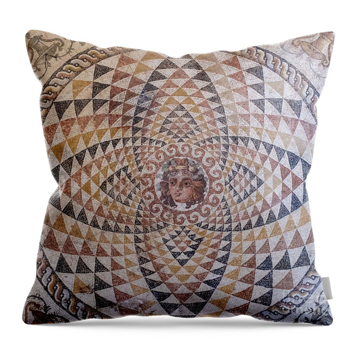 Throw pillow with a Mosaic with the head of Dionyssos from a Roman Villa in Greece buff.ly/3UoEFmw #finearts #WallArt #homedecor #art #AYearForArt #LoveArt #photography buff.ly/3x5pkxY or By buff.ly/3i3uCm2 #Dionyssos #Roman #tiles #floor #mosaic #greece