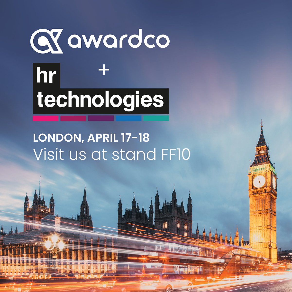 We're LIVE today at HR Technologies UK! Come say hello! #hrtech #uk #london #events #awardco