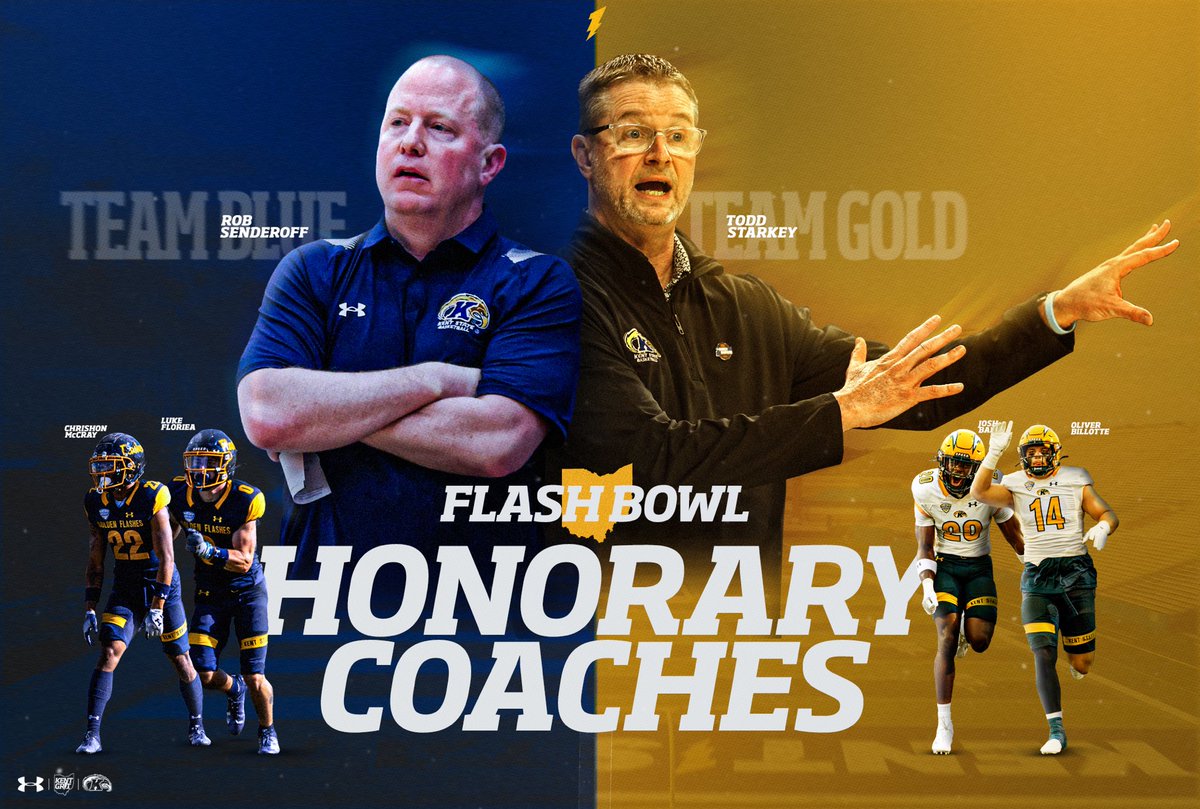 ⭐️Now presenting your 2024 Flash Bowl Honorary Coaches⭐️ Representing team blue from @KentStMBB, Coach Senderofffff! 😎 Representing team gold from @KentStWBB, Coach Starkeyyyy! 😱 We will see you April 27th at Dix Stadium at 6PM! #KentGRIT⚡️ | #ALLIN