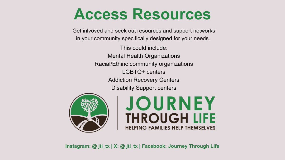 Prioritize your mental and emotional health by seeking out resources and support networks in your community tailored to your needs. Remember, JTL is here to support you on your journey to wellness! 💚 #CommunitySupport #Wellness #Therapy #supportgroups #communityresources #health