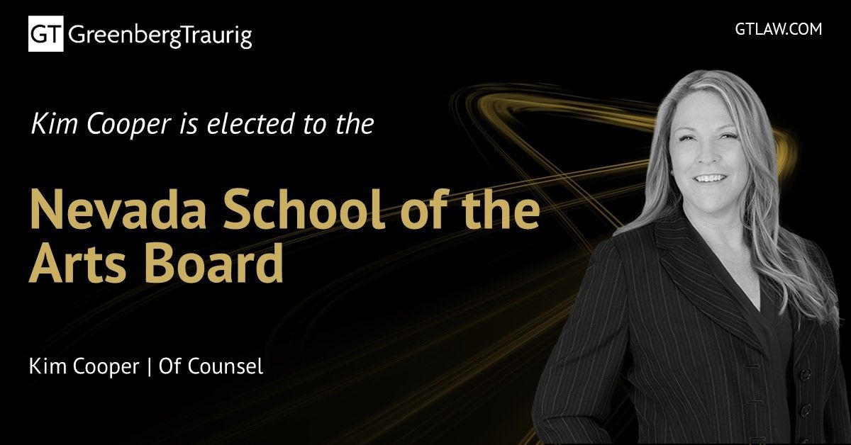 #GTLasVegas Of Counsel Kim Cooper has been elected to the board of directors at the <a href="/NVSchooltheArts/">Nevada School of the Arts</a>! Kim is poised to make a significant impact in nurturing Nevada’s emerging artists.

 🔗Click here to read more: buff.ly/4d1oLWs. #GTLawWomen #GTNews