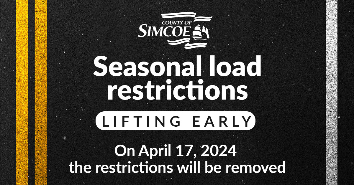 🚛 Good news today! The seasonal load restrictions 🚧 on County roads have ended! Thank you to our community and partners for helping us maintain our road network! #RoadMaintenance #SimcoeCounty #CountyofSimcoe