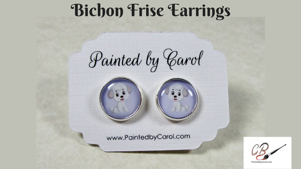 Our Bichon Frise Earrings are super cute! Your choice of studs, leverbacks or French wires.  Matching pendant, too!  Makes a great gift and ships the next business day. #BichonFrise #Jewelry  paintedbycarol.etsy.com/listing/148159…