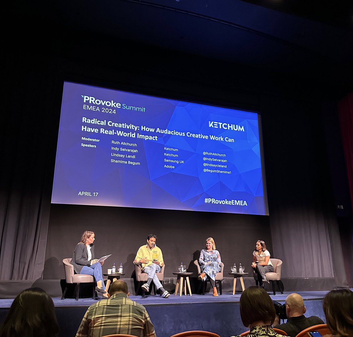 Some great sessions today at the @Provoke_News #PRovokeEMEA Summit. Up now, Ketchum’s @RuthAllchurch & @IndySelvarajah, Samsung’s @lindsaycleland & Adobe’s @begumshamima1