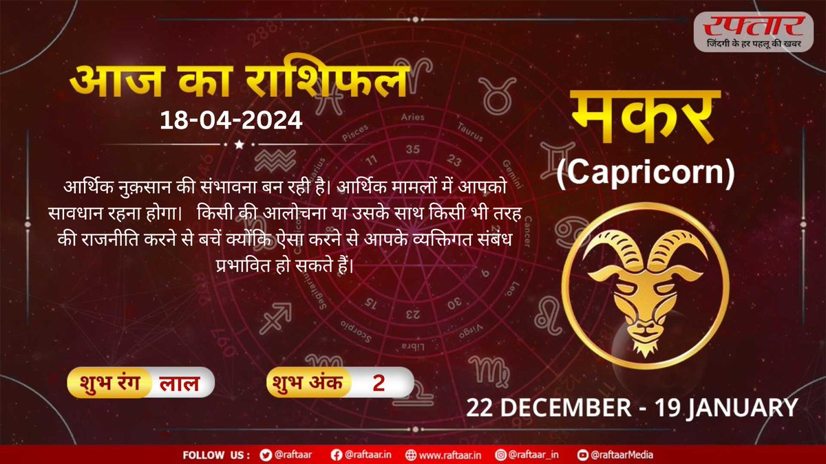 मकर राशि वाले जानिए ग्रहों की चाल में कैसा होगा गुरुवार का दिन..

#ASTRO #aajkarashifal #rashifal #makar #Capricorn #आजकाराशिफ़ल #raftaar