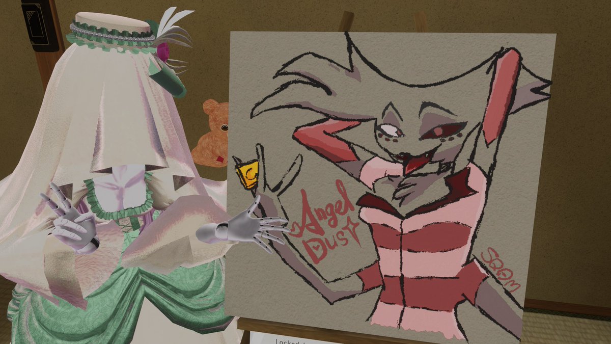 SQAM_VRC's tweet photo. VRChatでお絵描き、2層しか無いレイヤーの切り替えを学んだSQ。
……やっぱりVRの筆、独特で難しい。

🎨AngelDust (HazbinHotel ﾊｽﾞﾋﾞﾝﾎﾃﾙ)
World: お絵描き合宿 -Drawing Retreat-
#VRCDrawingRetreat #DisplayOK
#VRChat #VRC https://t.co/zoVpPPGBLG