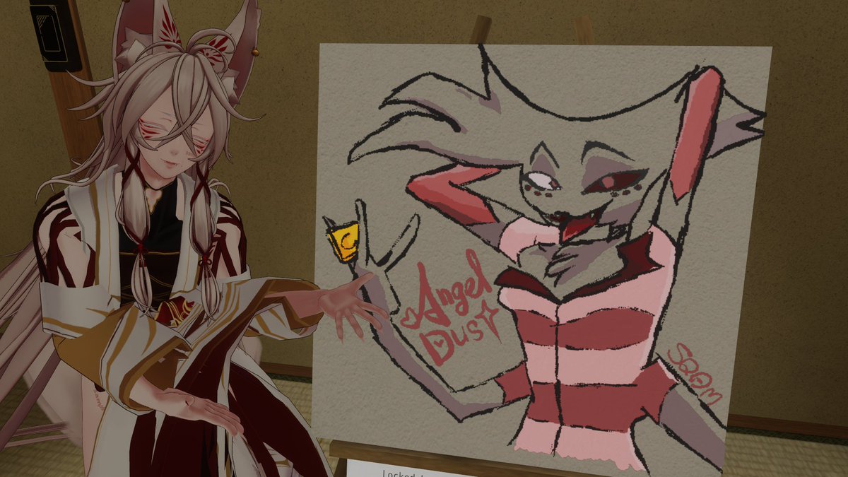 SQAM_VRC's tweet photo. VRChatでお絵描き、2層しか無いレイヤーの切り替えを学んだSQ。
……やっぱりVRの筆、独特で難しい。

🎨AngelDust (HazbinHotel ﾊｽﾞﾋﾞﾝﾎﾃﾙ)
World: お絵描き合宿 -Drawing Retreat-
#VRCDrawingRetreat #DisplayOK
#VRChat #VRC https://t.co/zoVpPPGBLG