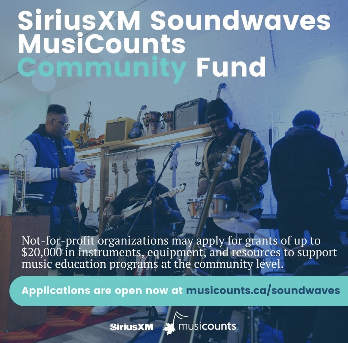 Applications for the 2024 @SiriusXMCanada Soundwaves @MusiCounts Community Fund are now open until May 30th!🌟 Those who apply can receive grants up to $20,000 for resources to sustain existing or new music programs. For more information, visit musicounts.ca/soundwaves