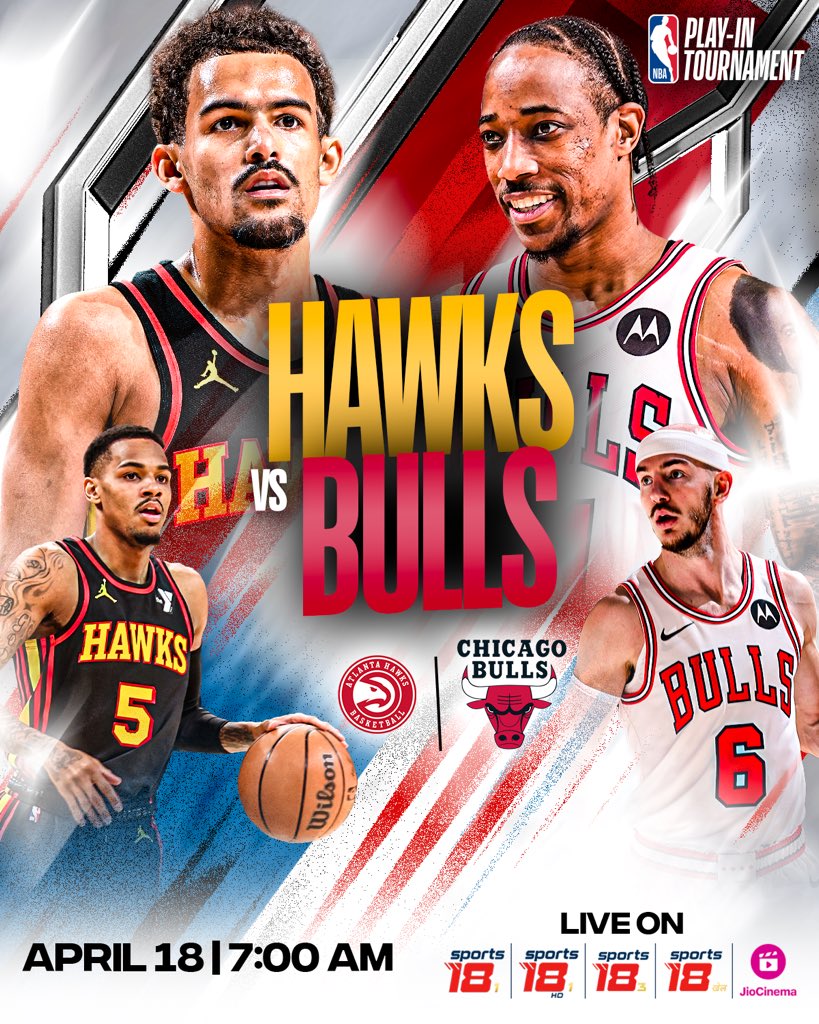 NBAIndia's tweet image. Time for these 4️⃣ teams to trigger their survival 🅸🅽stincts 😤

🏀 @MiamiHEAT 🆚 @sixers at 4:30 AM 👀
🏀 @ATLHawks 🆚 @chicagobulls at 7:00 AM 🍿

Who will make it to the playoffs? Find out tomorrow LIVE on @Sports18 &amp;amp; @JioCinema 📺💻 

#WinToGetIn #MorningTimeIsBallerTime