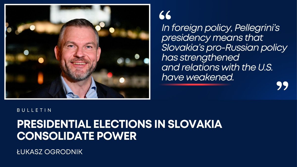 'For Poland, the election of Pellegrini is associated with the loss of a partner at the presidential level with a shared position towards Russia.' @Lukasz_Ogrodnik summarizes the presidential election in Slovakia. ➡️ pism.pl/publications/p…