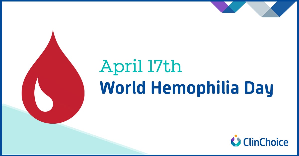 Hemophilia occurs in about 1 of every 5,000 male births and roughly 33,000 males are currently affected by the disorder in the US alone. Today, ClinChoice proudly supports #WorldHemophiliaDay and Equitable access for all: recognizing all bleeding disorders.

#HemophiliaAwareness