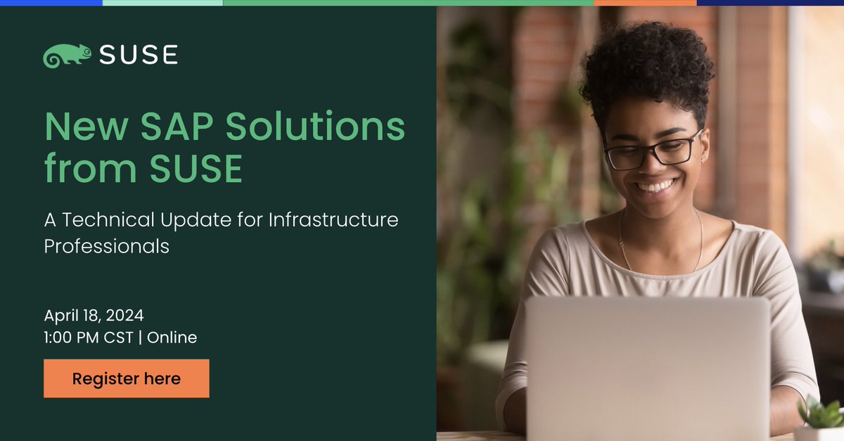 SUSE's tweet photo. 🤩 Join us tomorrow, April 18, for a technical update on how we've been working with #SAP and other #SAPPartners to make key improvements to our solutions. 
🔗 Register now here: https://t.co/Qp8nhBXVvf https://t.co/cFPapJGxK0