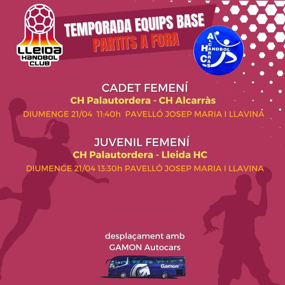 LleidaHC's tweet image. 🚍 Cap de setmana de desplaçaments pels equips de base del Lleida HC i el CH Alcarràs.
🤾‍♂️ El juvenil, cadet i infantil masculins, i el cadet femení juguen en dissabte.
🤾‍♀️el juvenil, i el cadet femení d'Alcarràs visiten la pista del Palautordera el diumenge.
#LleidaHC #EquipsBase