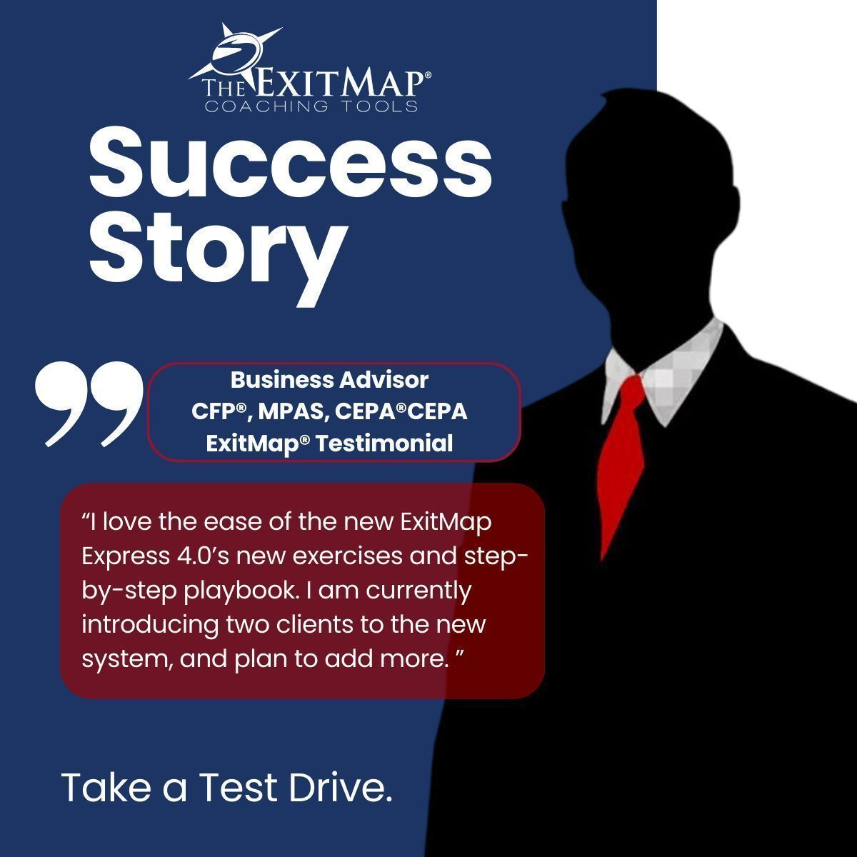 Transform your business with ExitMap®Express! This step-by-step coaching process will help your clients achieve their transition goals. Test drive it today at buff.ly/3SowOof

#TestDrive #BusinessAdvisor #ExitMap #CEPA