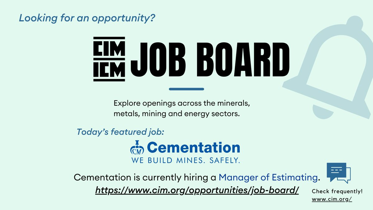 Today's featured job ✅ Manager of Estimating at Cementation: cim.org/media/6980/ad_… Explore more #careersinmining #stemjobs at cim.org/opportunities/…