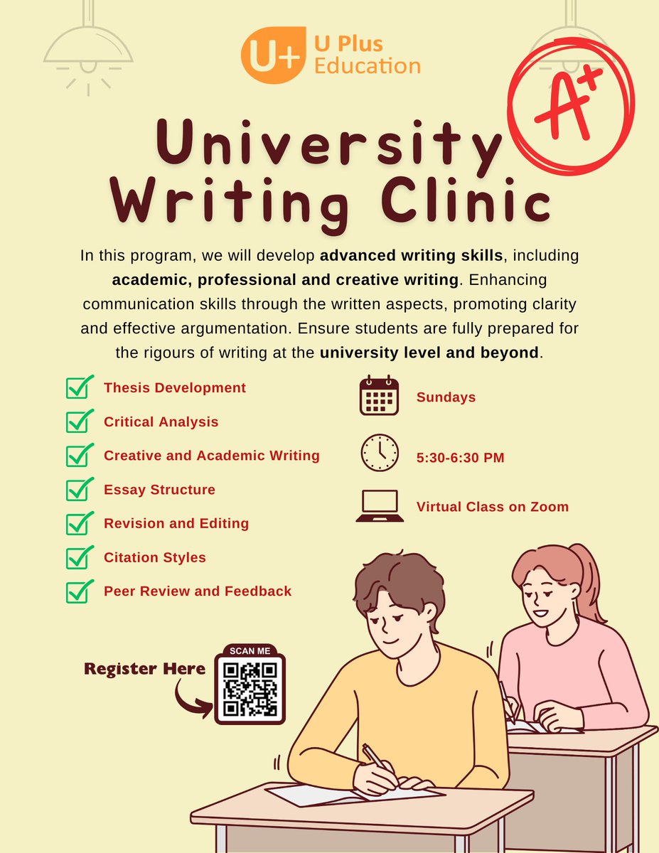 Embark on a literary journey at our University Writing Clinic 📚✍️. Dive into the world of writing, refine your skills, and watch your ideas come to life. Learn more and sign up at: upluseducation.ca/program/englis… #UniversityWritingClinic