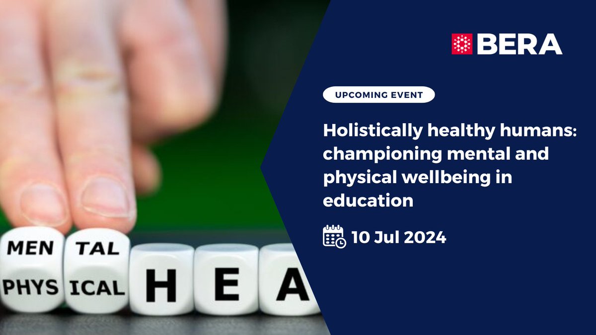 🌟New BERA event

Holistically healthy humans: championing mental and physical wellbeing in education
@EdandHealth <a href="/scobuc1/">Scott Buckler</a> <a href="/j_glazzard/">Prof Jonathan Glazzard 🏳️‍🌈 🇺🇦</a> <a href="/DrAimeeQuicks/">Dr Aimee Quickfall</a> <a href="/ChristleCoxon/">Christle Coxon</a>

🗓️ 10 Jul 2024

Register here: bera.ac.uk/event/holistic…