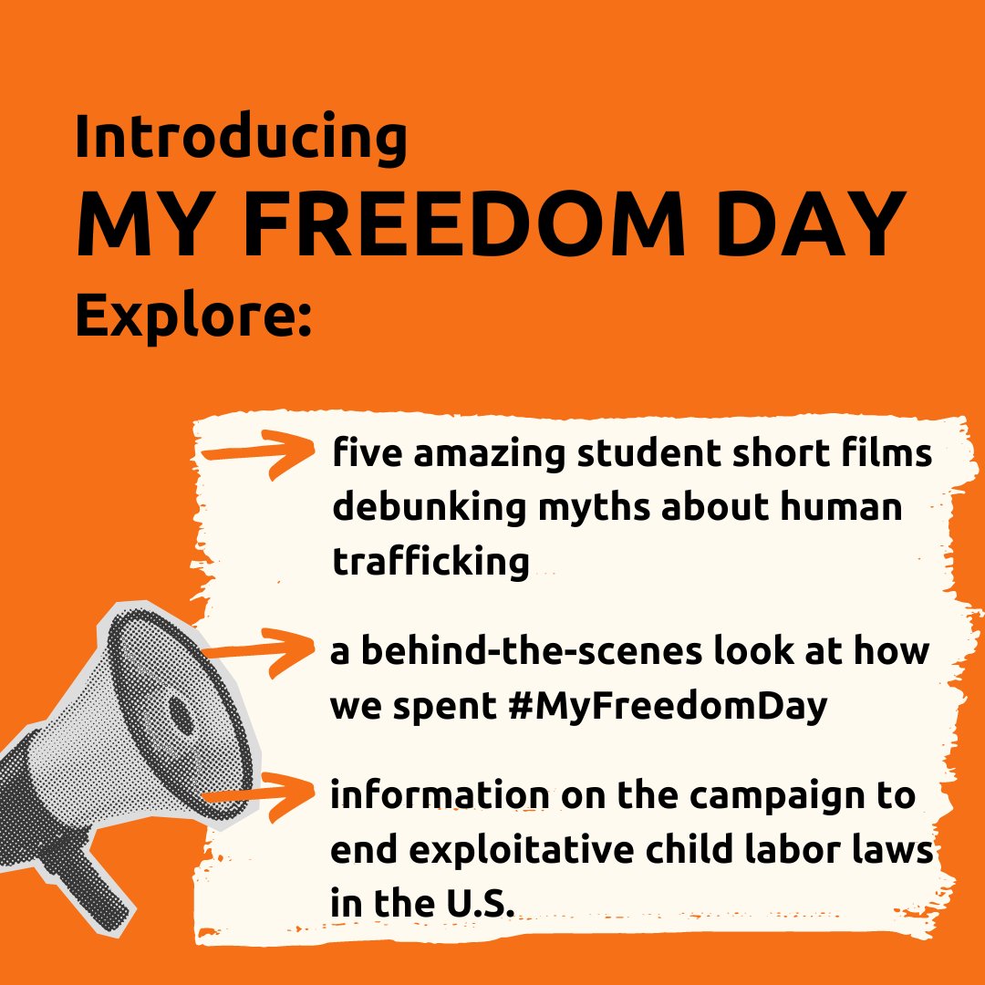 Catch up on #MyFreedomDay 2024! Explore our new page featuring five incredible @AIS_Eagles student films combatting myths of human trafficking, and our @CNN interview on the campaign to end exploitative child labor in the U.S.🎬 ✨ freedomunited.org/my-freedom-day/