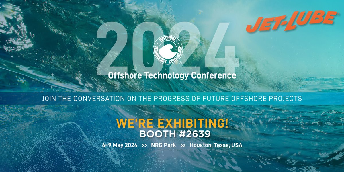 We're headed to OTC in Houston, TX - May 6th to 9th! OTC connects over 31,000 offshore energy professionals from 100+ countries. Swing by booth #2639 to meet the team and dive into some great discussions. See you there! #OTC2024 #JetLube #Deacon #OilandGas #Networking @OTCevents