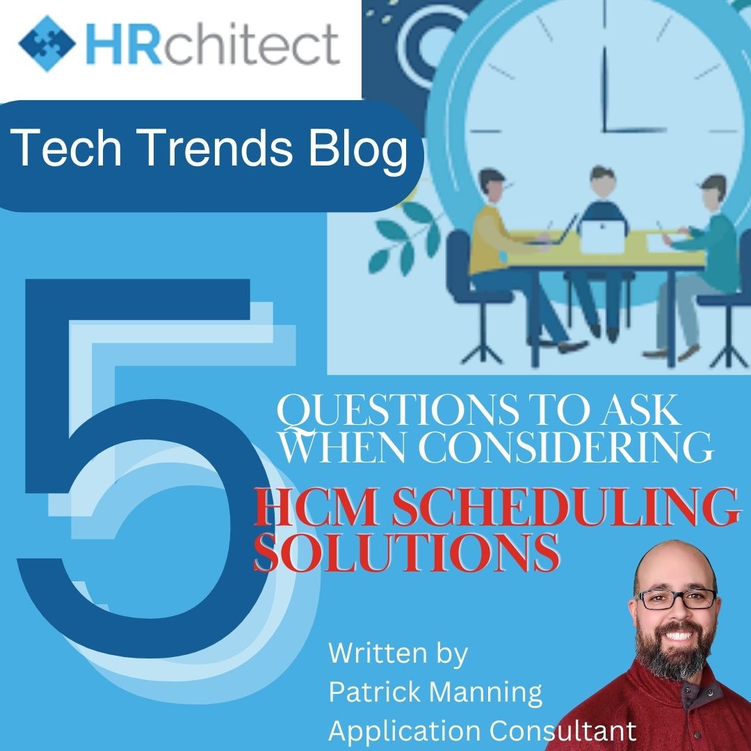 Patrick tackles the questions you should ask when considering an HCM Scheduling Solution.  Read today's Tech Trend Blog! 
ow.ly/ITwn50Rgzb2

#HCM #Scheduling #HCM Implementations #TechTrends #AskAnExpert
