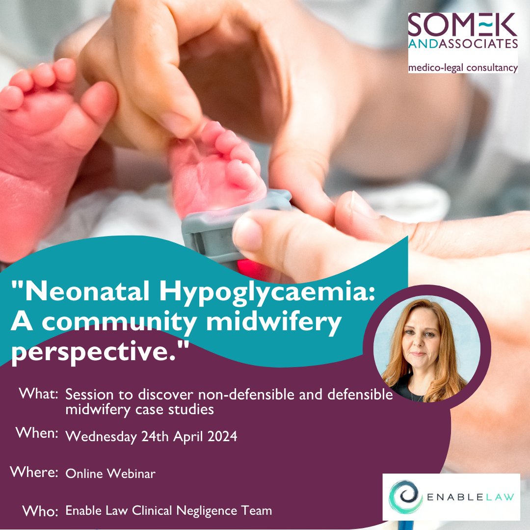 Today Julia Parvia, Associate Trainer & Midwifery Expert Witness @SomekAssociates is running a webinar with the clin neg team @EnableLaw. We hope the session goes well!
#midwifery #medicolegal #expertwitness #NeonatalHypoglycaemia