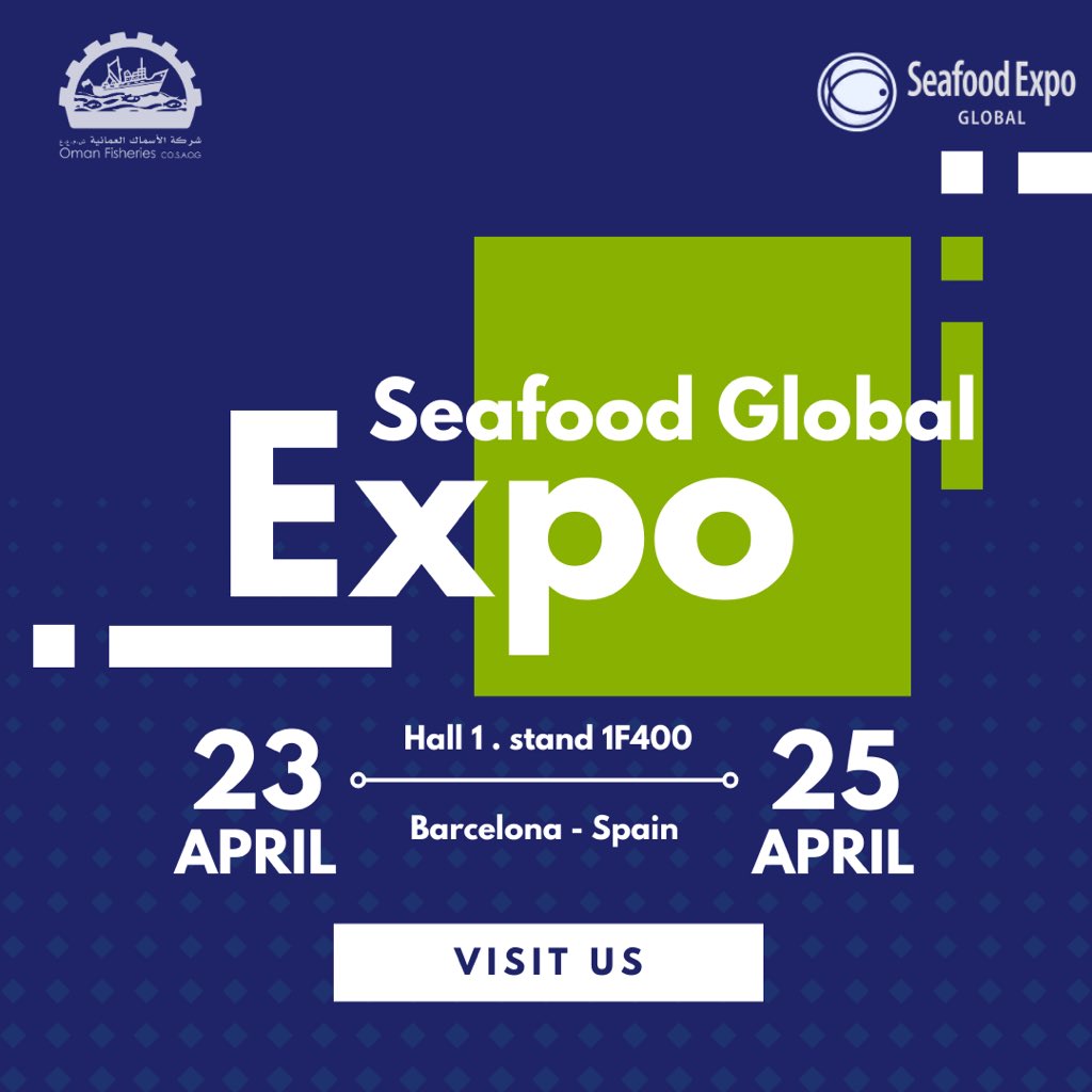 omanfisheries's tweet photo. Join us at the Barcelona Seafood Expo in booth number (1F400)!
We’re incredibly excited to be part of this amazing event featuring numerous global seafood companies from 87 countries.

We look forward to seeing you there! ✨

#seafoodexpoglobal #omanfisheries #globalseafood https://t.co/iHuqfaYAlx